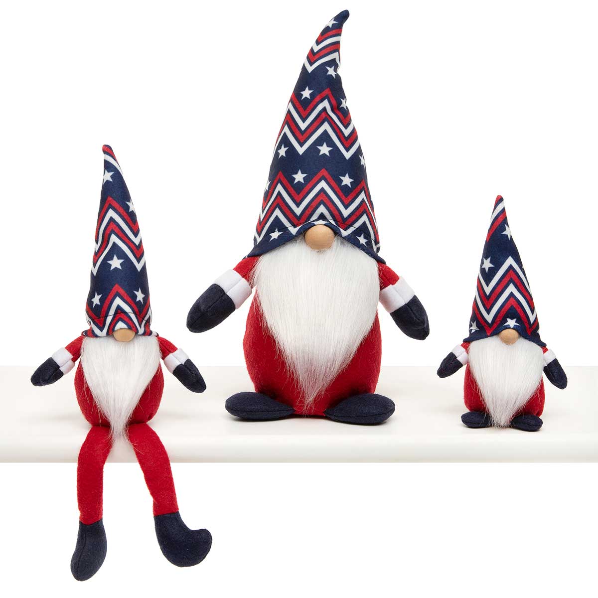 USA ZIGZAG GNOME RED/WHITE/BLUE WITH WIRED HAT, WOOD NOSE,