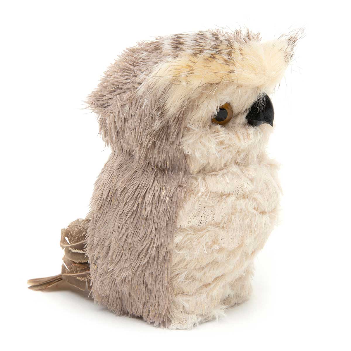 OWL FEATHERED LARGE 3.75IN X 5.75IN X 6IN BROWN/CREAM - Click Image to Close