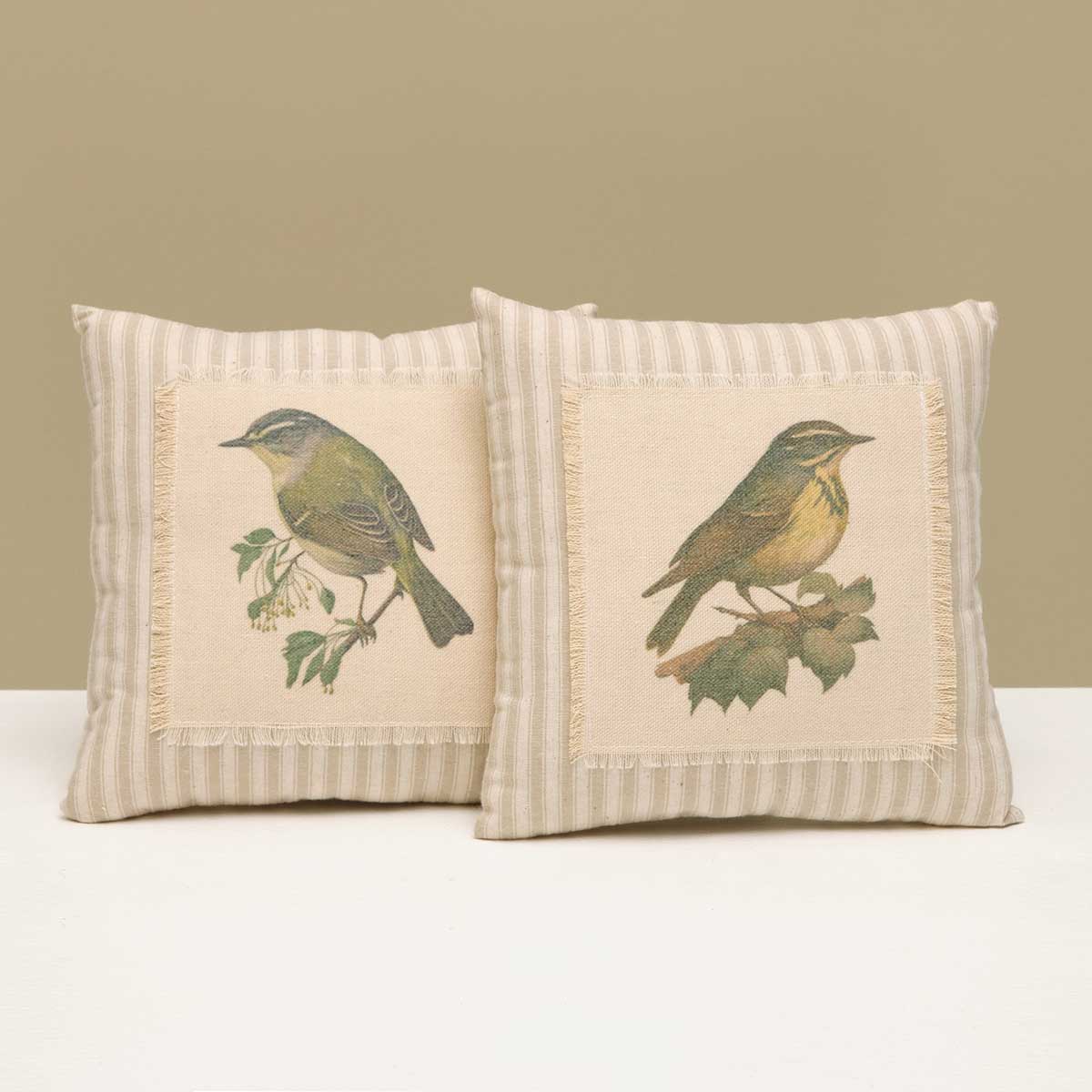 PILLOW SPARROW 2 ASSORTED LARGE 8IN X 8IN BEIGE/CREAM PLUSH - Click Image to Close