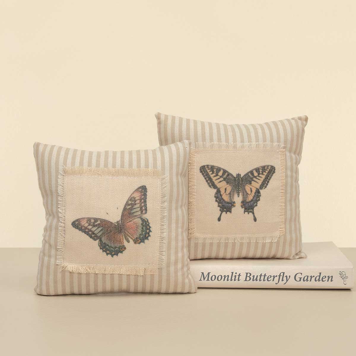 PILLOW BUTTERFLY 2 ASSORTED SMALL 6IN X 6IN BEIGE/CREAM PLUSH