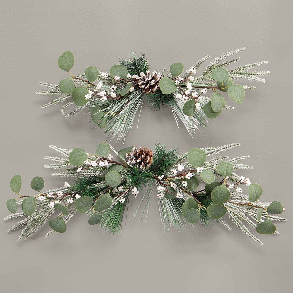 !SNOWBERRY PINE CRESCENT GREEN WITH SNOW, WHITE BERRIES v22