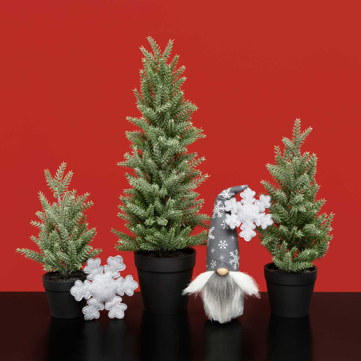 !FROSTED PINE TREE IN BLACK POT SMALL