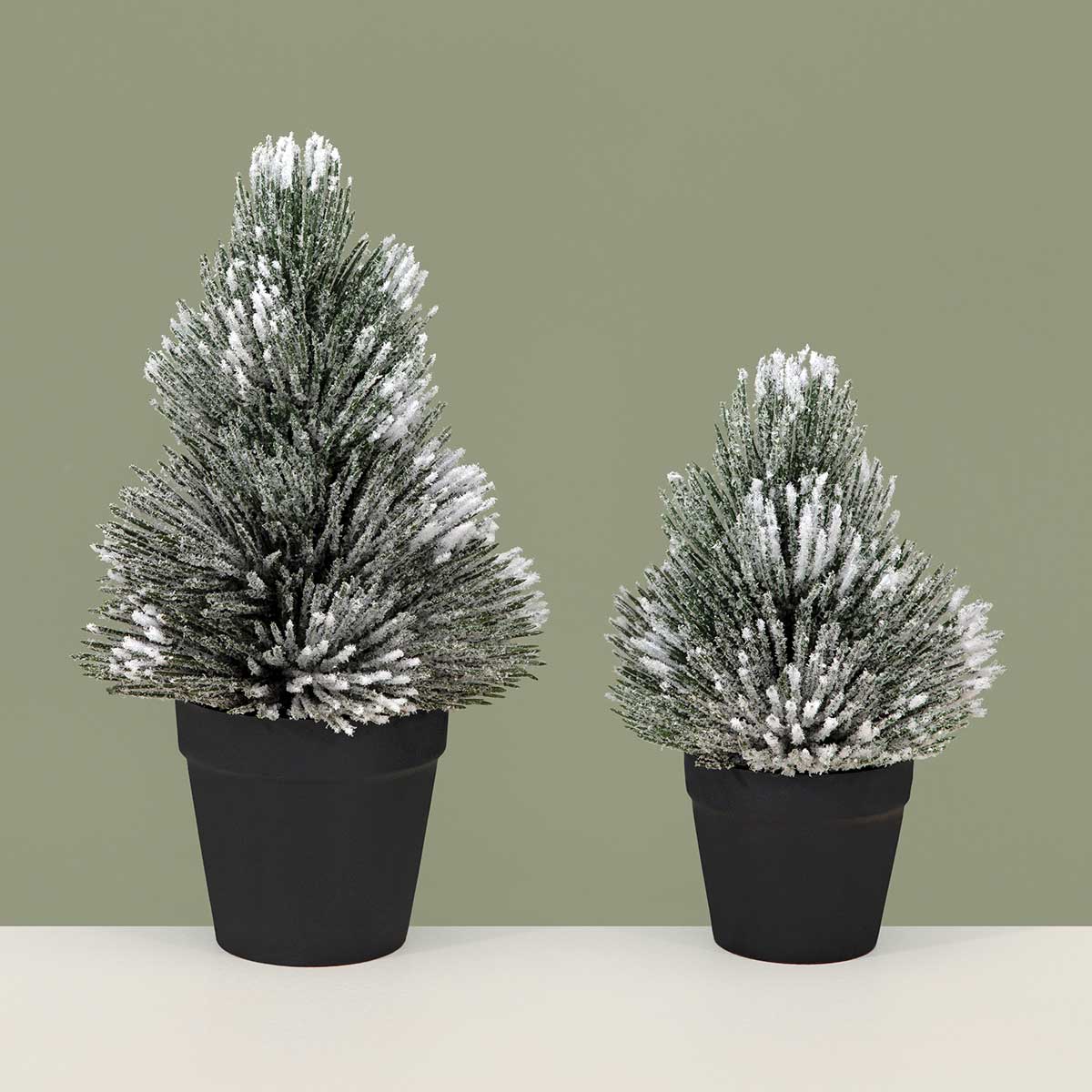 TREE PINE WITH SNOW SMALL 5IN X 8IN IN BLACK POT PLASTIC