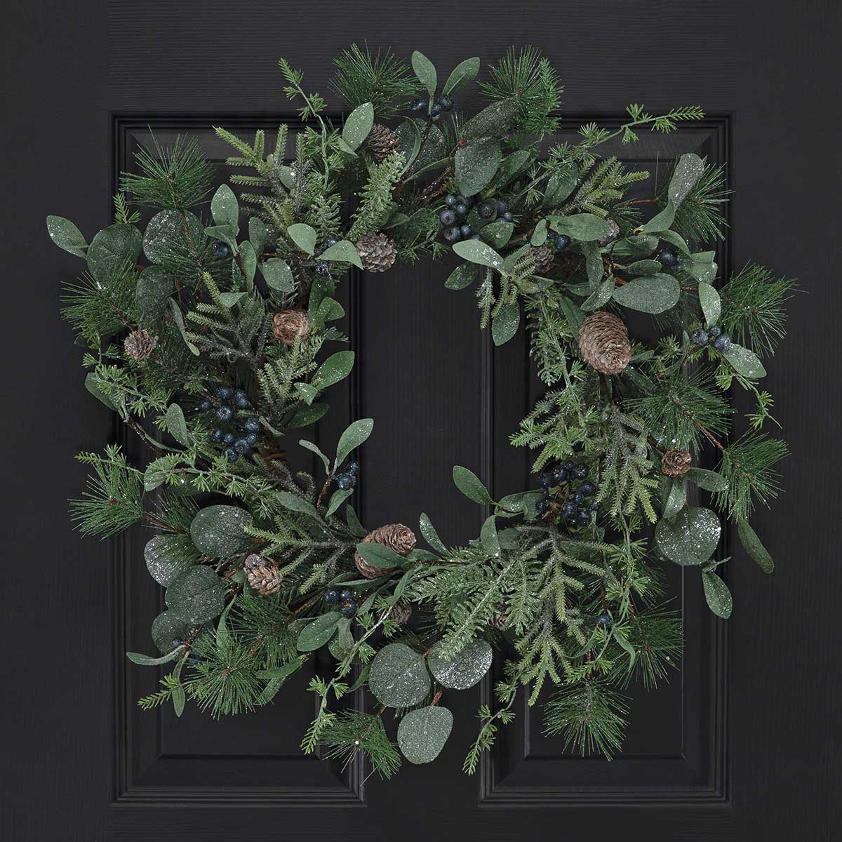 WREATH FROST PINE/BERRY/EUC 24IN (INNER RING 11.5) BLUE/GREEN - Click Image to Close