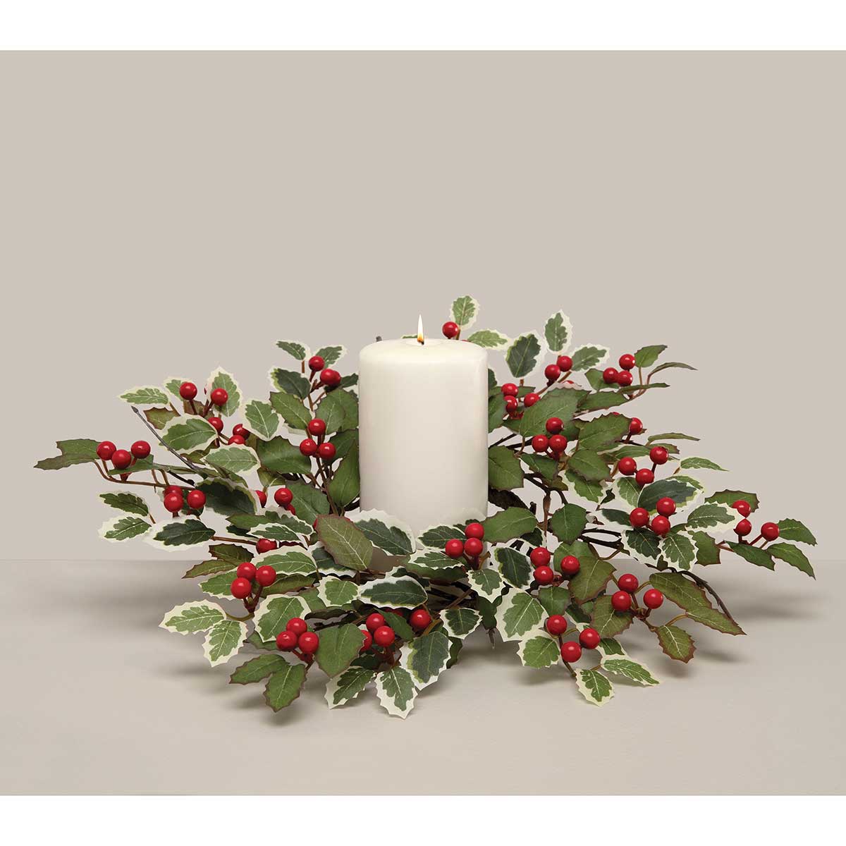 CANDLE RING MIXED MINI HOLLY 16IN (INNER RING 4IN) RED/GREEN