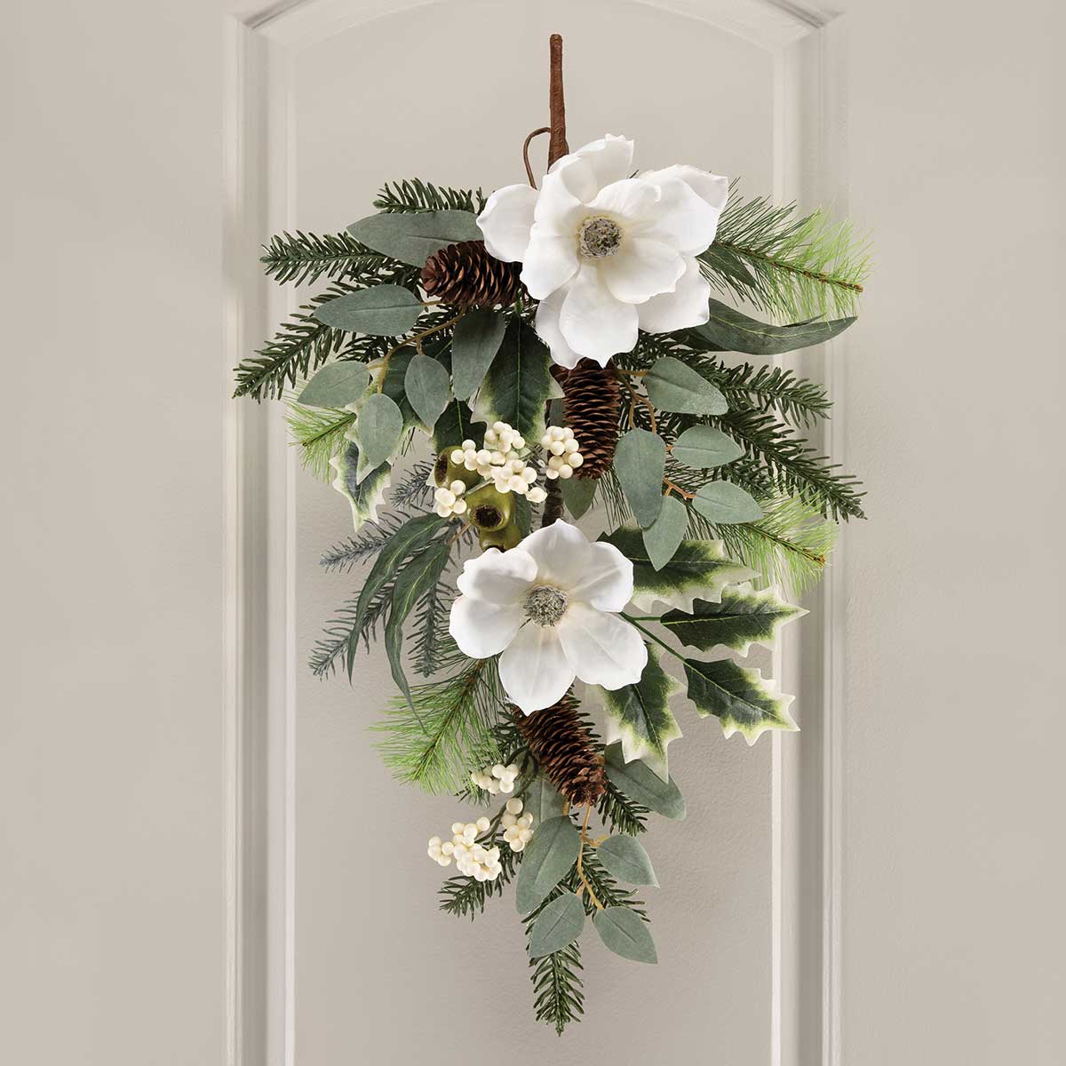 BOUGH PINE/MAGNOLIA WITH PINECONE 11IN X 24IN WHITE/GREEN - Click Image to Close