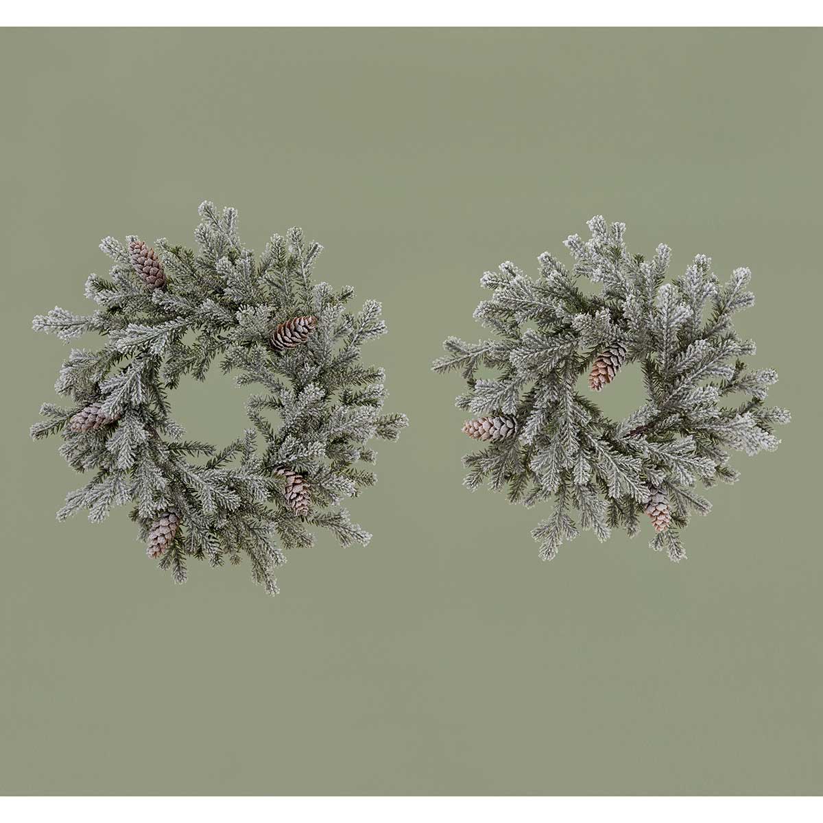 MINI WREATH FROSTED EVERGREEN 14IN (INNER RING 5.5IN) GREEN - Click Image to Close