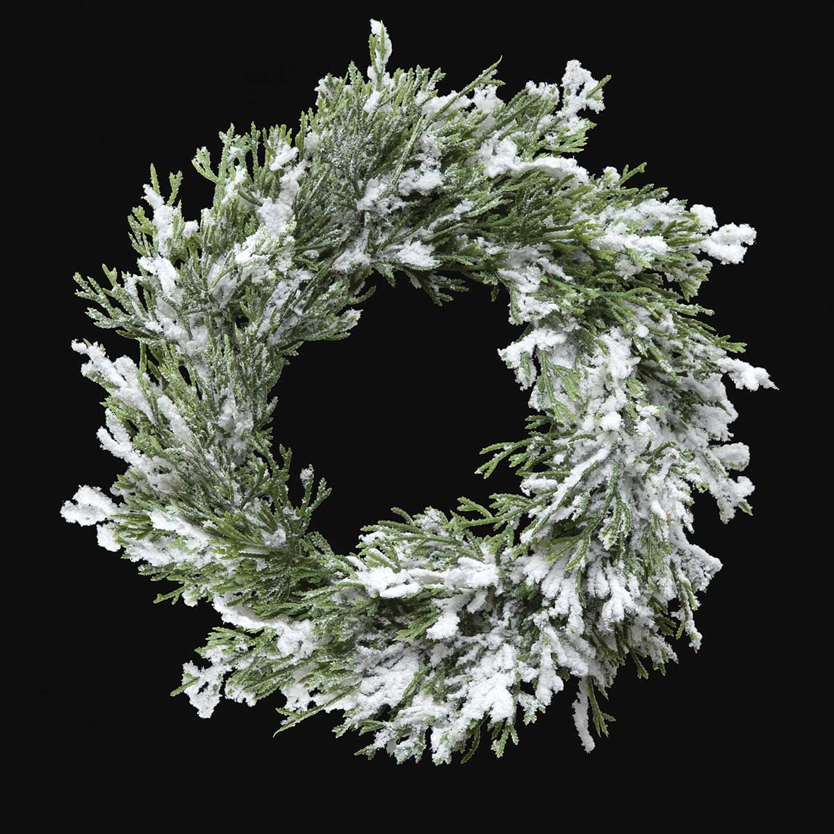 CANDLE RING SNOWED CONIFER PINE 9IN (INNER RING 5IN) GREEN