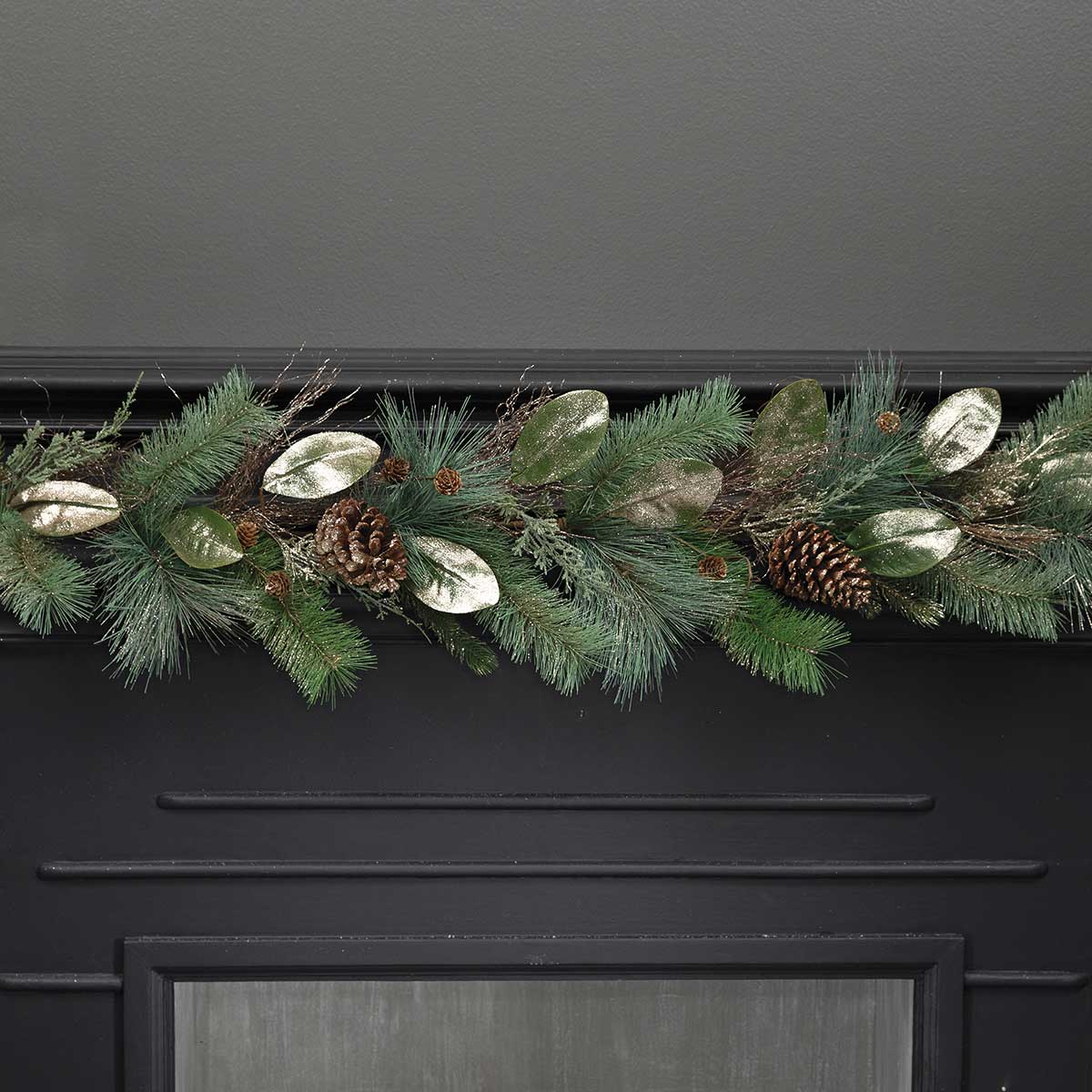 PINE/MAGNOLIA LEAF GARLAND CHAMPAGNE WITH GLITTER, MICA - Click Image to Close
