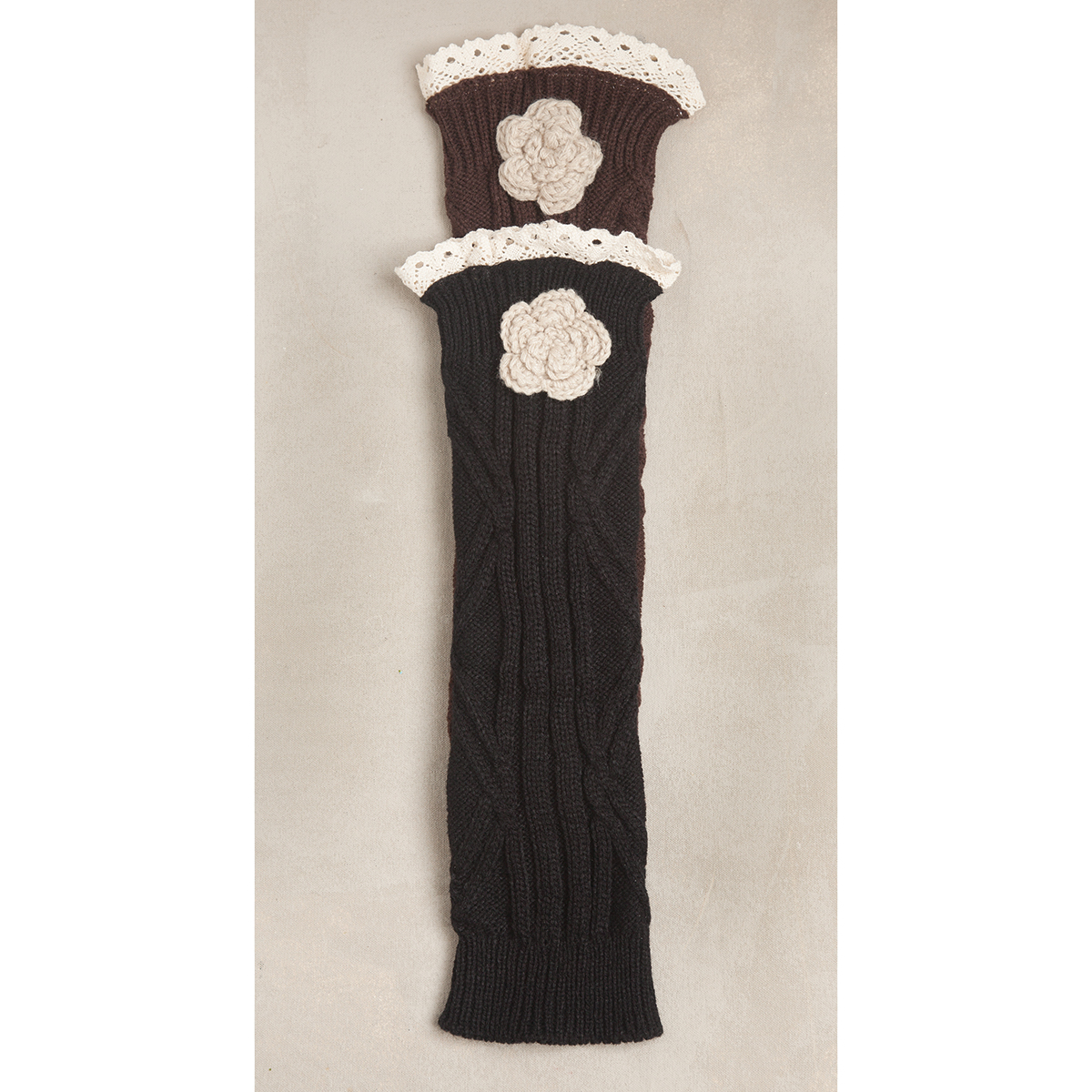 Brown Crochet Flower Boot Cuff 50sp