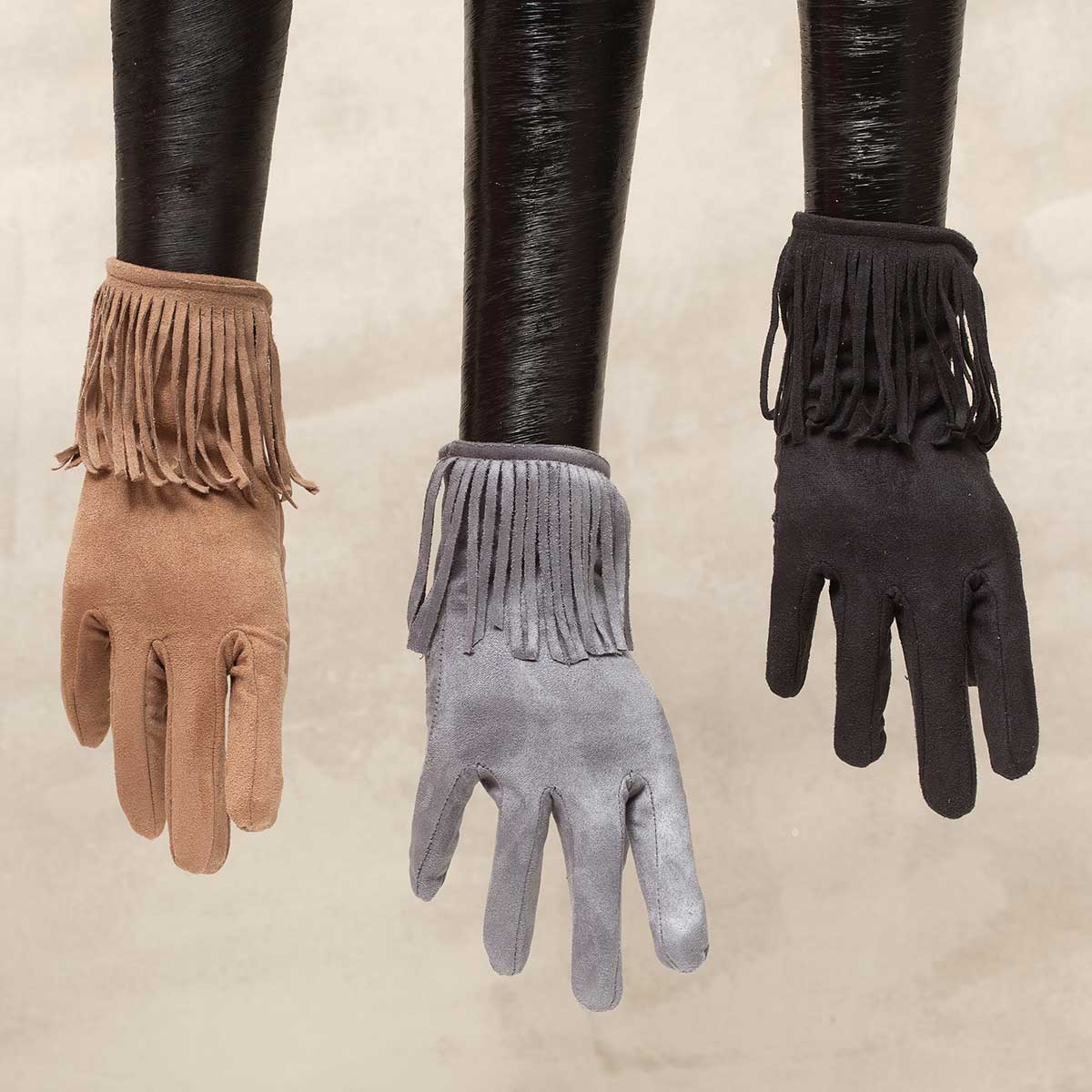 Grey Suede Gloves with Fringe 50sp