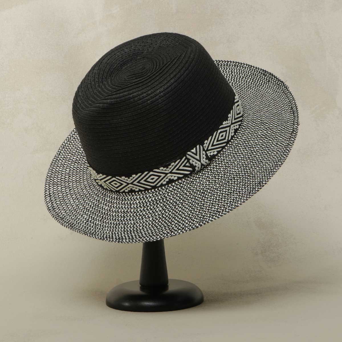 Black Herringbone Hat with Aztec Trim 50sp