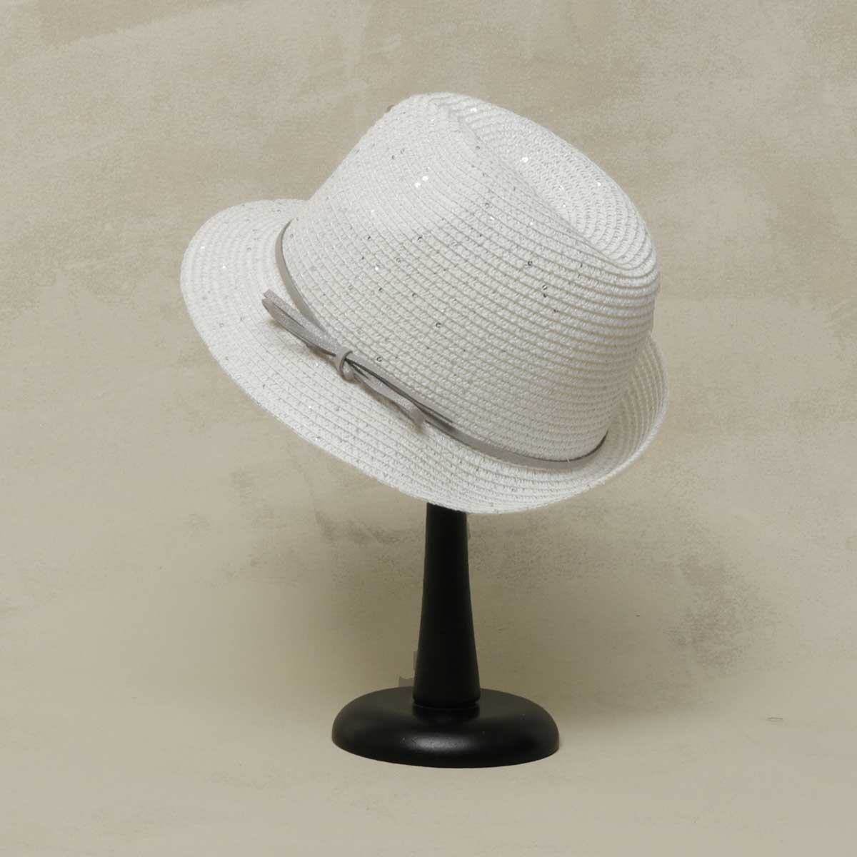 White Sparkle Derby Hat with Bow Trim 50sp