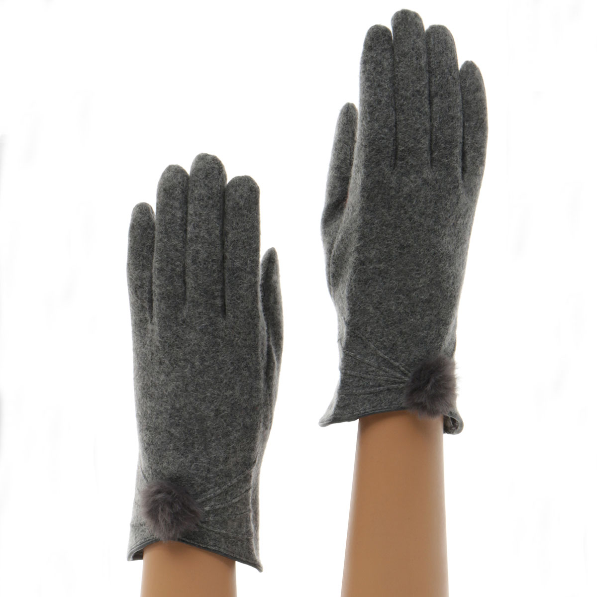 Grey Glove with Pleat and Fur Tuft X7901
